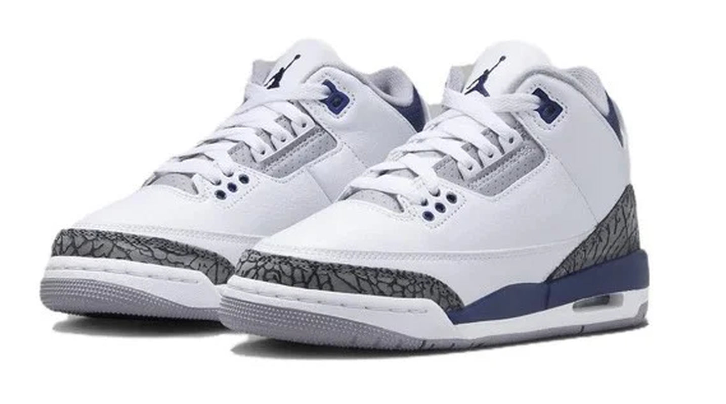 Big Kid's Air Jordan 3 Retro White/Midnight Navy Sneakers - Size 4