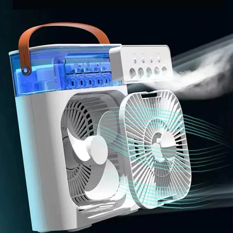 3-in-1 Portable USB Electric Fan Air Conditioner with LED Night Light and Water Mist Function for Home